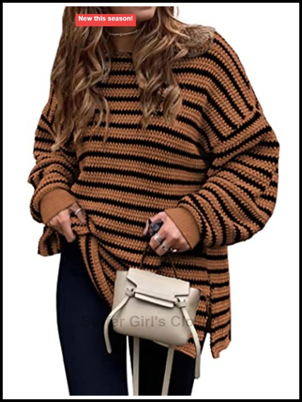 KIRUNDO Women's Oversized Striped Sweater Pullover Crewneck Long Sleeve